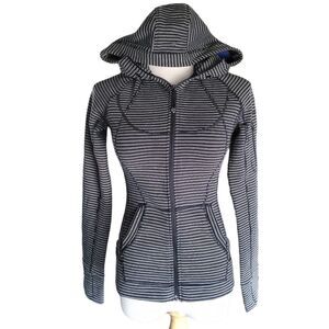 Athleta Striped Strength Hoodie Navy Blue Women’s Size XS